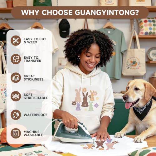 Image of guangyintong Heat Transfer Vinyl HTV Rolls, Cream Iron on Vinyl 12 inch x 8ft