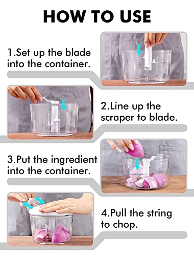 Food Chopper, Pull Onion Chopper Dicer, Hand Powered Food Chopper, Fast Cutting Hand Chopper Mincer For Oinon, Garlic, Nut, 3.4 Cups 0.8L, White #TOP7