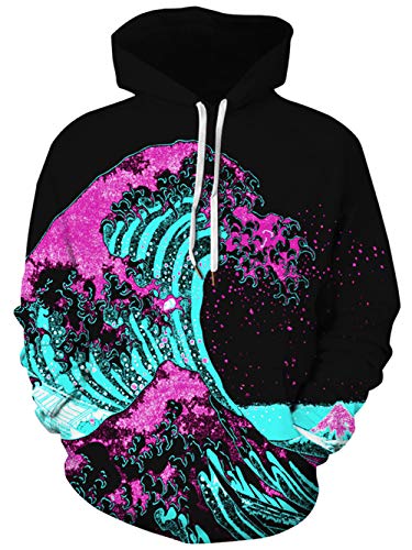 Indrah Womens Unisex Realistic Big Pockets Drawstring Hoodie Sweatshirt (S/M, OHE)