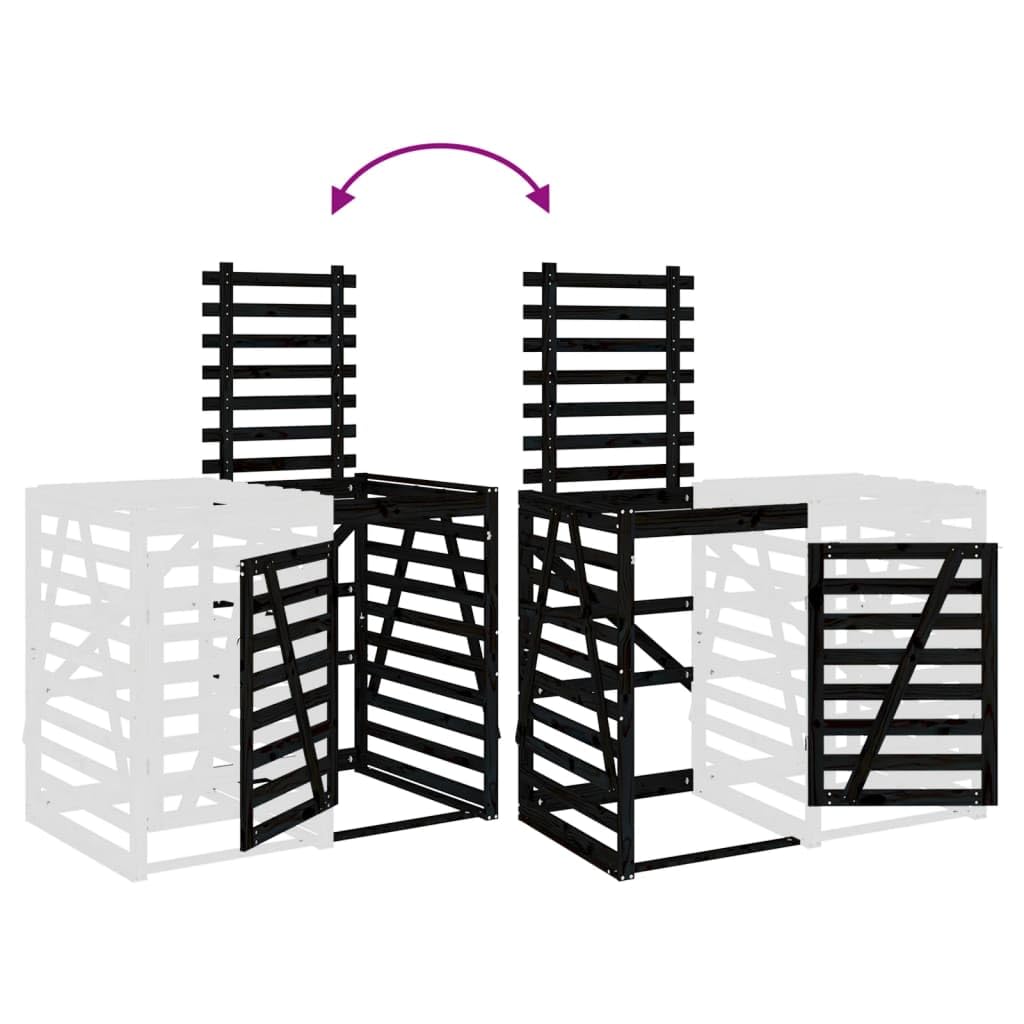 Extension d'abri de Poubelle sur roulettes Noir Bois Massif pin, Abri de Jardin Cache pour poubelles, Conteneur d'extérieur Coffre de Rangement
