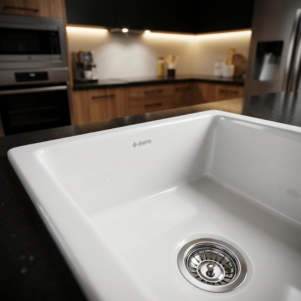 Fregadero de cocina empotrado de cerámica con 1 cubeta 45 x 47,5 cm color blanco - Sefir