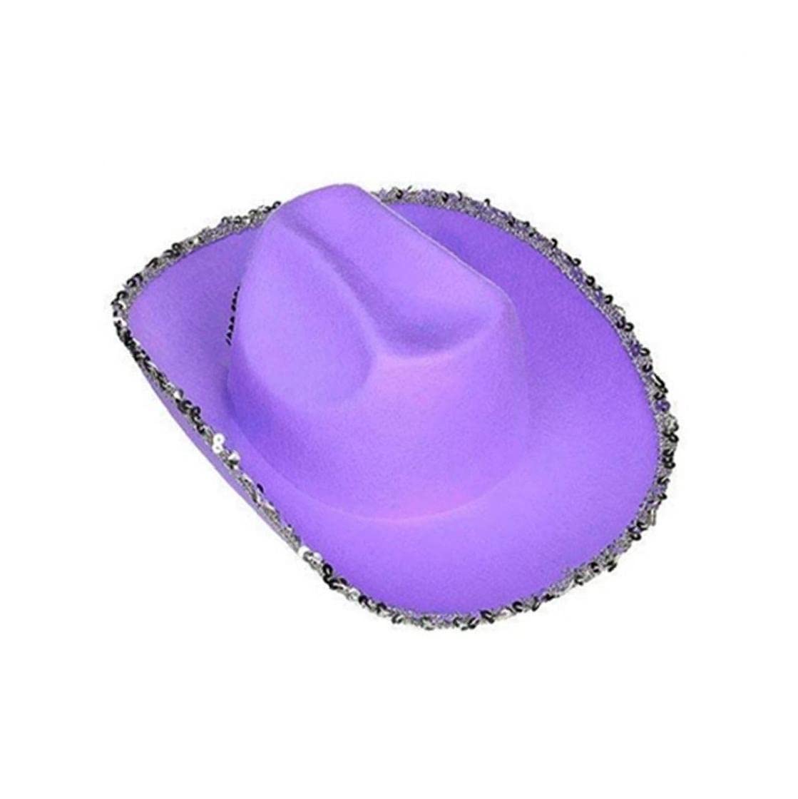 Ruluti Tiara Cowboy Hat Purple Cowgirl Sequin Hat Non Woven Blinking Rhinestone Crown Cap for Party Costume, 22-22.8in/56-58cm