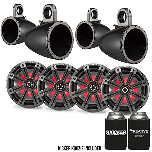 Image of Kicker 8 inch BlackCharcoal Wake Tower LED Marine Speakers 2-Pairs