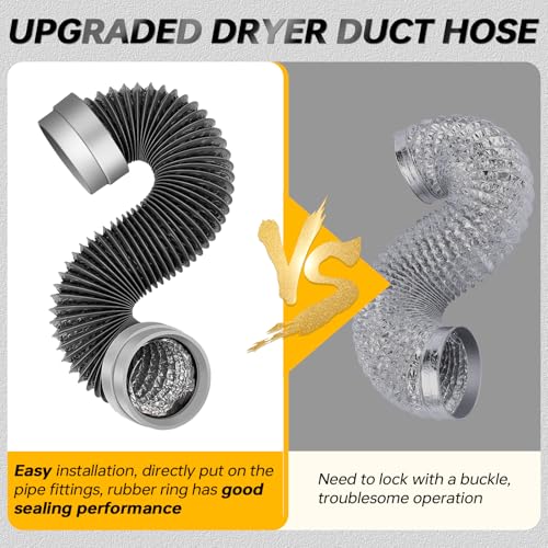 Image of 3FT Dryer Vent Hose 4 Inch, Heavy Duty 6-Layer Flexible Aluminum Dryer Duct with Rubber Seal Connectors, Heat Resistant Easy-Install Dryer Exhaust Hose for Tight Spaces, Universal Dryer Vent Kit
