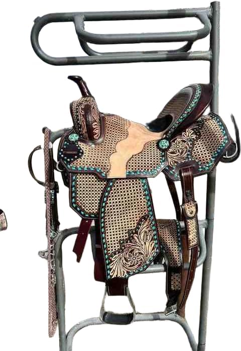 Barrel Racing Western Wooden Tree Horse Saddle Custom Cowboy Cowgirl Handmade Premium Leather Pleasure Comfort Trail Tack Equestrian Tooled Carved Saddle for Riding Size: 10-18 inch Seat, MO-21