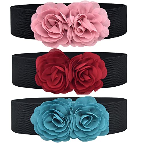 Women's Large Rose Double-Flower Elastic Waist Belt Stretch Wide Corset Elegant Sweet for Dress Plus Size3
