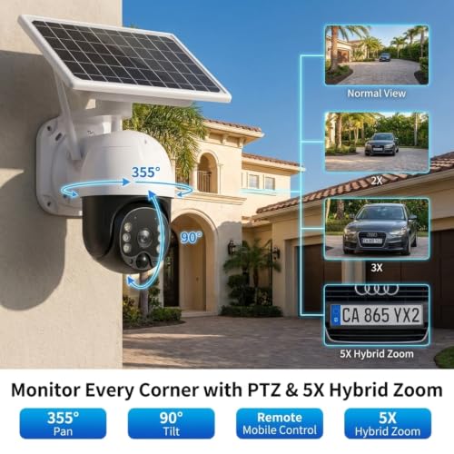 Image of HANUTECH 4G Solar PTZ Camera with 4G Surveillance and Security Features Includes Night Vision, PIR Detection and 4MP Fixed Lens with 5X Hybrid Zoom-1 Year Warranty