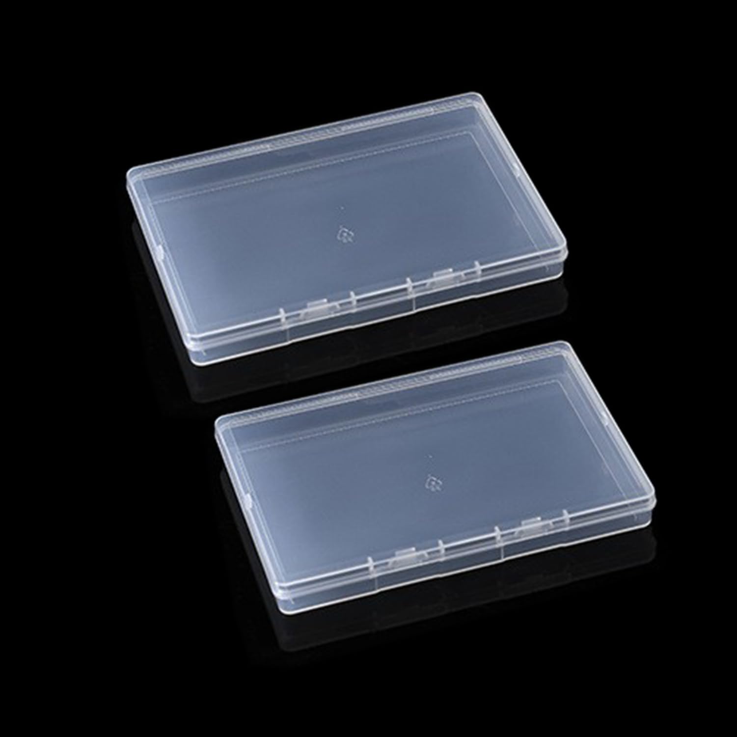 kkrrammii 2 Pack Clear Plastic Box Flat Rectangle Storage Case Shallow Bead Organizer Small Plastic Box with Lid Craft Tool Container (7.28 x 10.16 x 0.67 inch)
