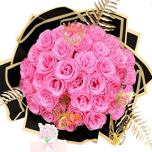 Bouquet de fleurs séchées exotiques pour cadeau de Saint-Valentin avec roses étincelantes