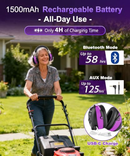 Image of PROHEAR 033 AM FM Bluetooth 5.4 Radio Headphones Hearing Protection 31dB SNR - 58Hrs Playtime - Ear Protector for Mowing Lawn, Gifts for Women (Purple)