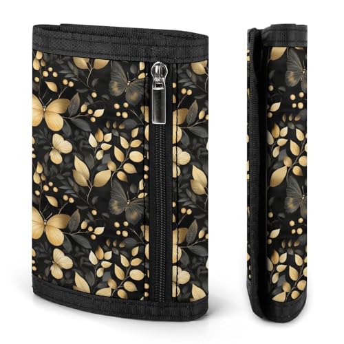 Black And Gold Butterfly Print Wallet for Men, 8 Credit Card Holder Slim Minimalist Front Pocket Small Mens Bifold Wallets2