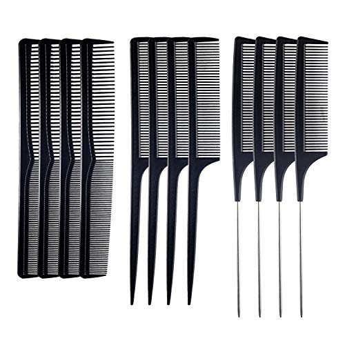 Deoot 12 PCS Hair Combs Rat Tail Comb Hairdressing Comb for All Hair Types Anti Static Heat Resistant Hairdressing Comb for Women Men