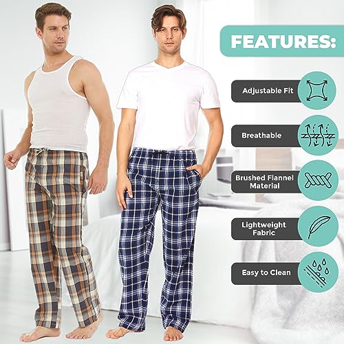 DARESAY 3 Pack: Flannel Pajama Pants for Men, Mens Sleep Pants, Mens Pajama Pants with Pockets (up to 3X)3