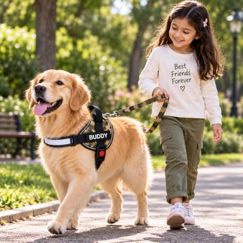 Image of Army Camo Dog Vest Harness with Leash, No Pull & Reflective