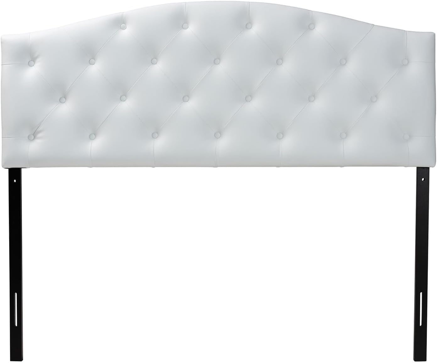 BOWERY HILL Modern Faux Leather Queen Panel Headboard, White Finish, Scalloped Design, Button-Tufted Upholstery, Adjustable Legs, Solid Wood Frame, Plush Bedroom Accent