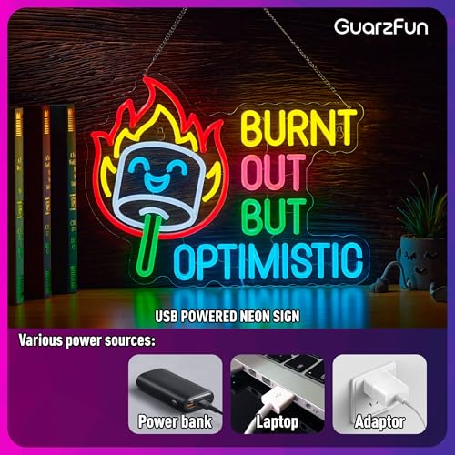 Image of Burnt Out But Optimistic Neon Sign Marshmallow Decorations Positive Affirmation LED Light for Wall Decor