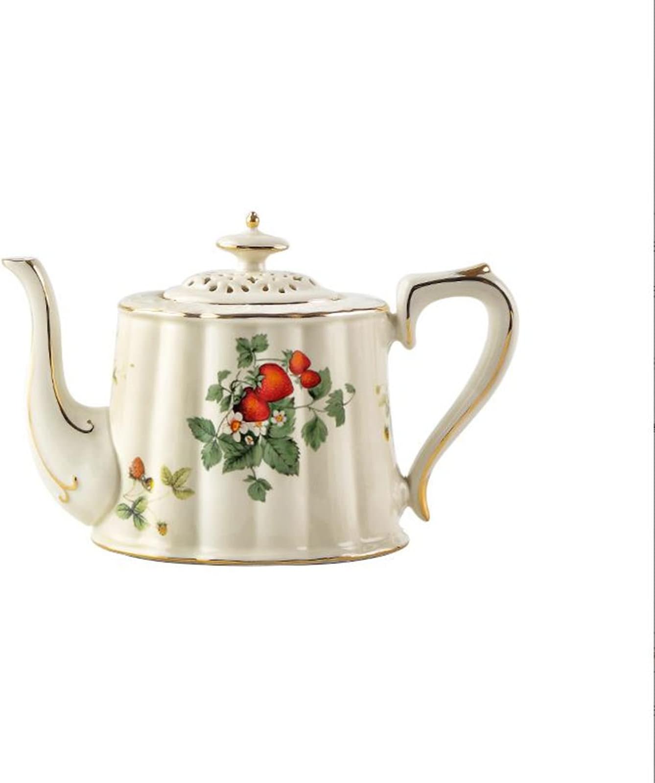 Retro Coffee Mug Sets, Ceramic Espresso Cups with Saucers, Drinks Cocoa Latte Cup Porcelain Tea Pot Gift Sets for French Restaurant Bar, Floral Design (1X Strawberry pot)