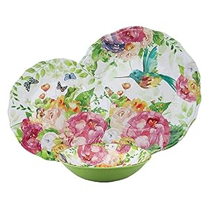 UPware 12-Piece Melamine Dinnerware Set, Includes Dinner Plates, Salad Plates, Bowls, Service for 4 (Rose Garden) UPware 12 Piece Melamine Dinnerware Set Includes Dinner Plates Salad Plates Bowls Service for 4 Rose Garden