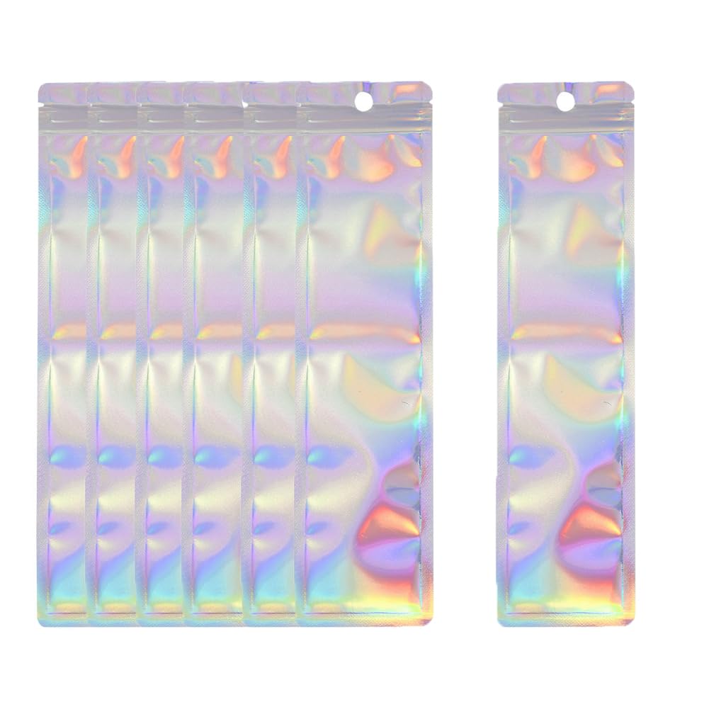 Upstore 100 Pcs Reusable Holographic Aluminum Foil Zipper Storage Bags for Pen Jewelry