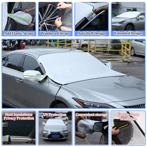 Image of Windshield Snow Cover Compatible with Lexus ES 2001-2024, Car Snow Cover, Front Windshield Sunshade, Exterior Windscreen Sun Shade, UV-Rays Sun Ice Snow Frost Protector, 4-Layer Windshield Cover