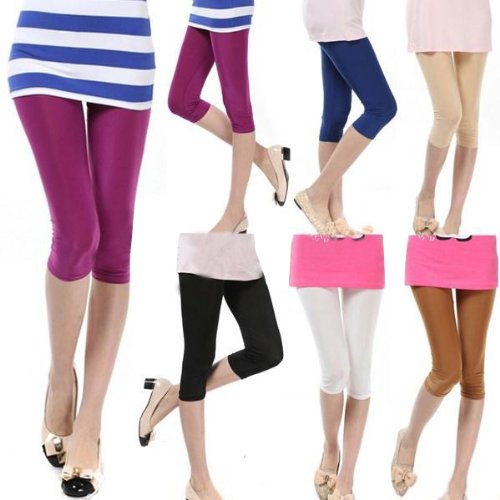 Beige Fashion Women's Meryl Stretchy Cropped Leggings Tights Shorts Pants Candy Color