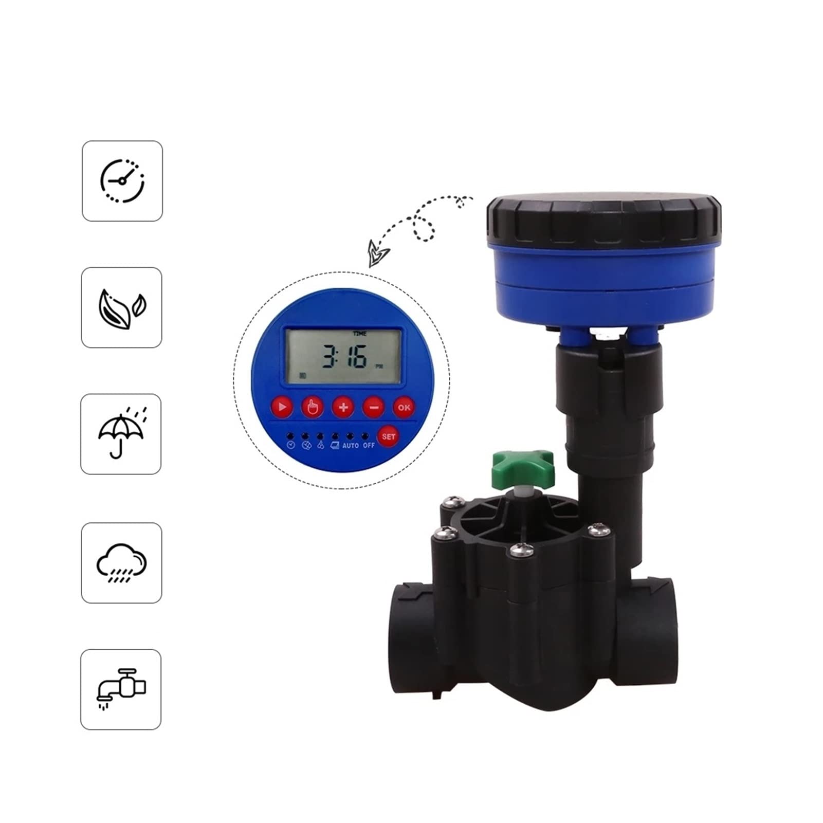 Temporizador de riego por aspersión inteligente 1 estación Jardín Riego automático Controlador de entrada de 3 V CC Temporizador de agua Sistema de riego utilizado con válvula solenoide de 9-12 V CC