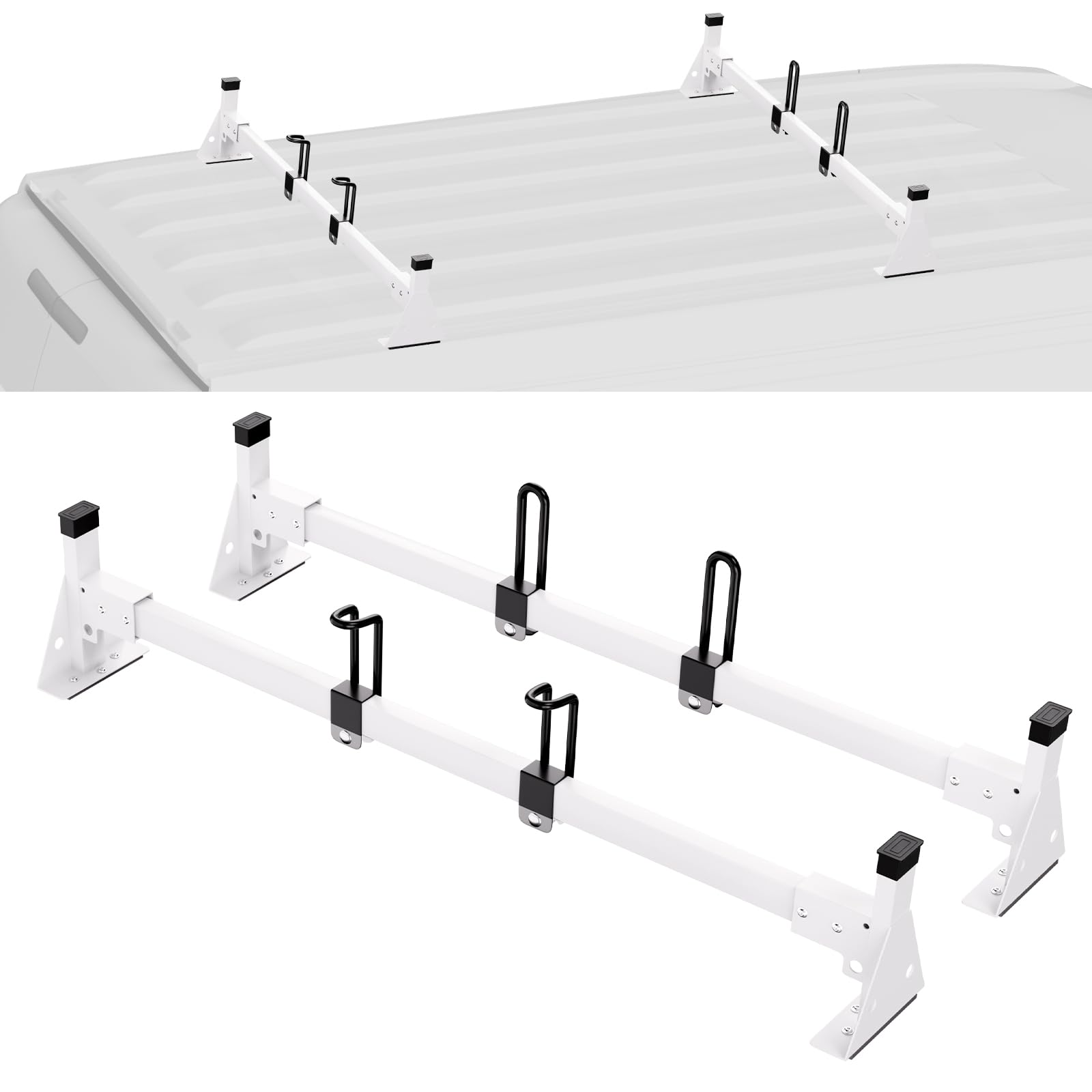 VEVOR Trailer Ladder Rack, 54" 2 Crossbars Ladder Roof Rack, Heavy-duty Steel Van Roof Ladder Rack, 600 lbs Capacity Van Ladder Rack with Straps, Fit for Ford Transit 150, 250, 350, 2015-2022