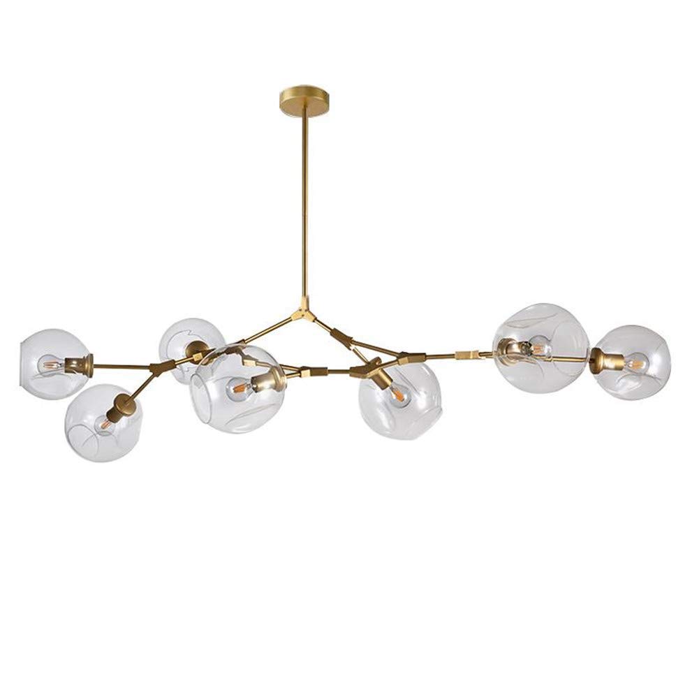 HXYSXHJUO Foldable Chandelier Mid Century Antique Brass E27 Branches Chandeliers Ceiling Light Fixtures,Sputnik Modern Bubble Glass Pendant Light-Clear Lampshade 7 Head Of Gold