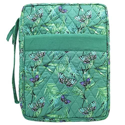 Image of DIWI Quilted Bible Cover Extra Large Sizes 11.25 X 8.25 X 2.75 Inches Good Book Case (XL, C1 Butterfly Green)