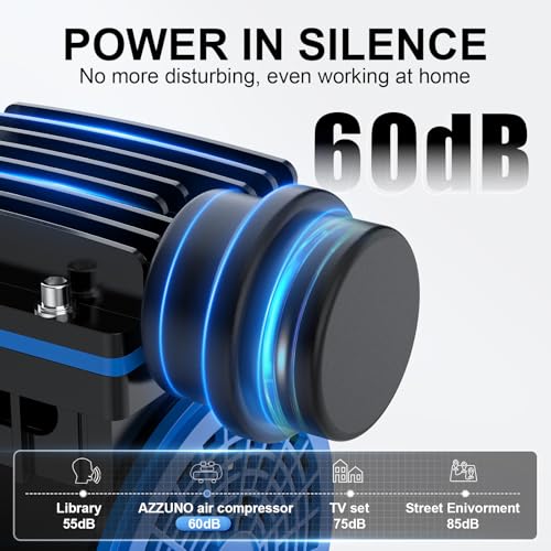 Image of AZZUNO 2 Gallon Air Compressor, 1.6CFM@90PSI Oil Free Air Compressor Tank & Max.116PSI Pressure, 60 dB Ultra Quiet Compressor for Auto Repair, Tire Inflation, Spray Painting, Woodwork Nailing
