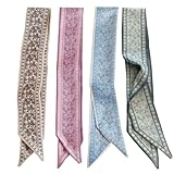 Hexchasty 4PCS Hair Scarf Satin Head Scarf for Women Lightweight Boho Scarves Purse Scarf for Handbags Accessories