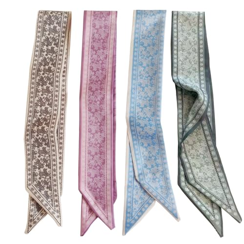 4PCS Hair Scarf Satin Head Scarf for Women Lightweight Silky Boho Scarves Purse Scarf for Handbags Accessories