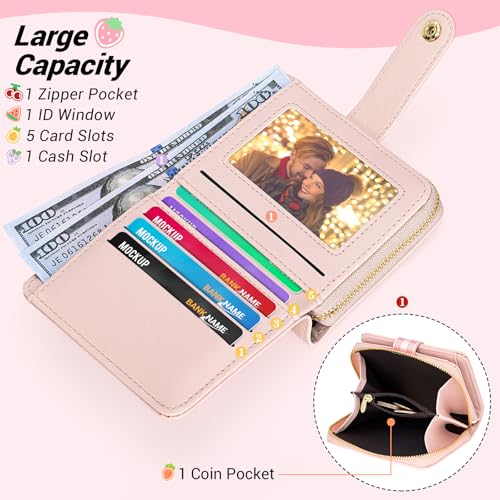 YINHEXI Wallet Women, RFID Blocking Small Bifold PU Leather Card Holder Wallet with Zipper Coin Pocket and ID Window, for Women, Ladies, Teens, and Girls (Pink)2