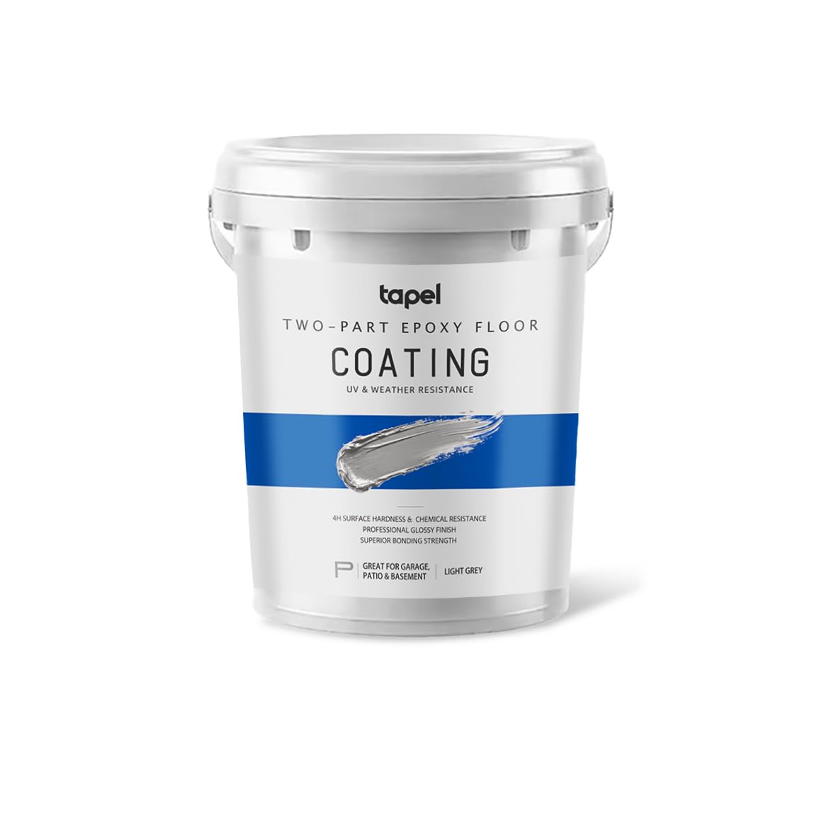 Tapel 2-Part Epoxy Floor Coating Kit – Self-Leveling High Gloss Finish, Chemical & Abrasion Resistant Concrete Sealer for Garage, Basement & Workshop – 4L Covers 20 m² (ONE COAT), Light Grey