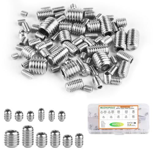 80 pcs Set Screws, Set Screws Assortment Kit, Grub Screws M3 M4 M5 M6 M8 for Home Repair, Repair Furniture, Electronic Product, Install Door Lock, DIY, Fixtures, 12 Sizes