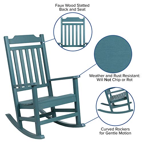 Image of Flash Furniture Set of 2 Winston All-Weather Rocking Chair in Teal Faux Wood
