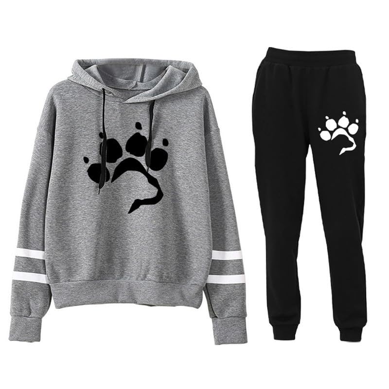 MaroYanYML Frauen Trainingsanzug Set Welpe Hund Pfote 3D Druck Kapuzenpullover und Jogger Hose Anzug Sweatanzug 2 Stück Set Herbst Winter Sportbekleidung