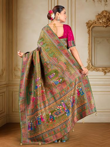 Image of Glory Sarees Women's Luxurious Dola Pure Silk Original Saree Position Print Work Madhubani Inspired Motifs Banarasi Kanjivaram Style Saree With Blouse Piece (Elegant101 Parent)