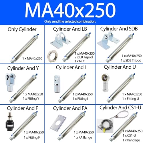 Vérin pneumatique double action MA40 en acier inoxydable avec support SDB - 2