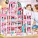 5-stöckiges Traum Puppenhaus für Mädchen mit 19 Zimmern, Lichtern, Puppen und Möbeln, großes DIY-Spielhaus für Kinder von 3-16 Jahren, perfektes fantasievolles STEM-Geschenk für Weihnachten (Rosa)