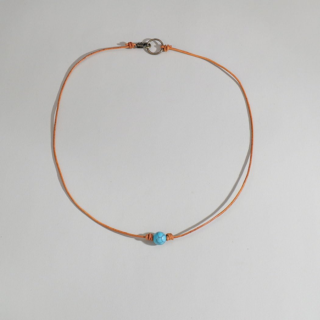 Boho Vintage Choker Necklace Brown Leather Choker Necklace Turquoise Pendant Necklaces for women - Image 6