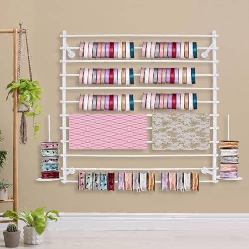 Wall Mounted Ribbon Holder Tie Rack Scarf Organizer 12 Tiers Metal Wrapping Paper Ribbon Shelves Modern Craft Ribbon Storage Display Rack for Gift Shops Bathrooms