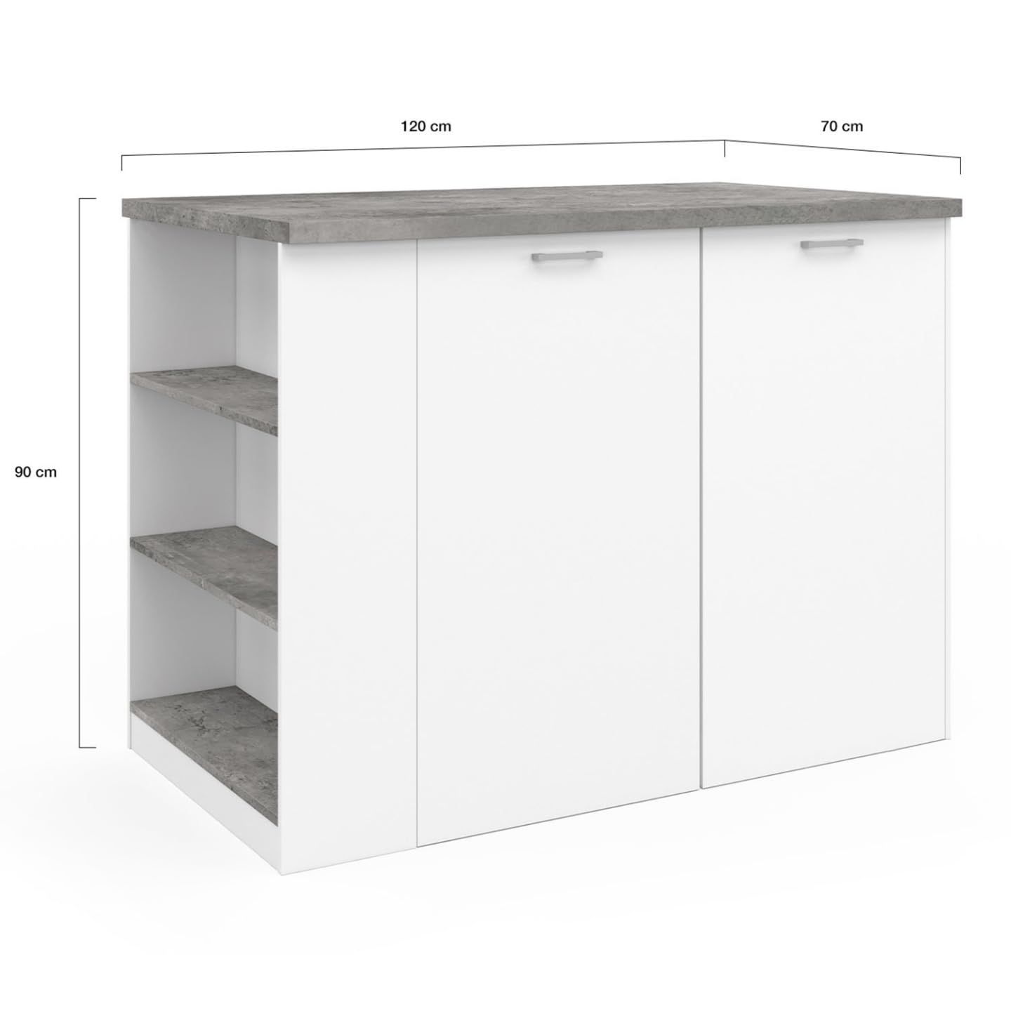 IDMarket - Ilot Central TIBO 120 cm Bois Blanc avec Plan de Travail façon béton