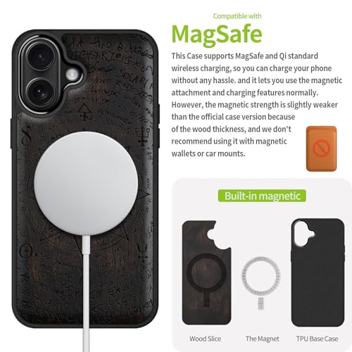 Coque iPhone 17 Magsafe en bois sombre sculpté Caducée chic - 5