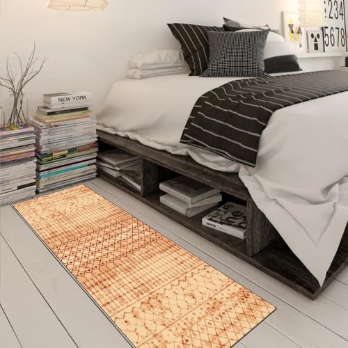 Alfombra de pasillo lavable que no se mueve de 90x120 cm estilo boho color naranja 3