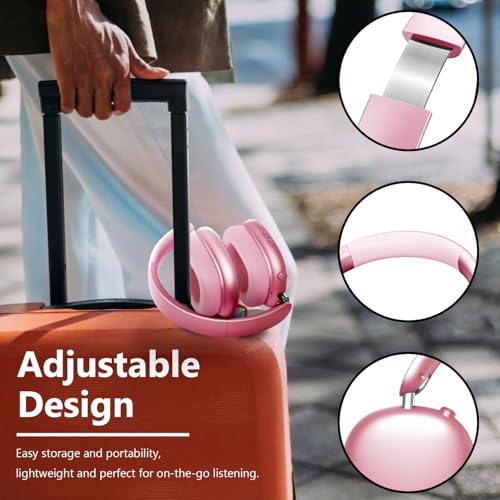 Y01 Wireless Over Ear Headphones, Noise Canceling Bluetooth 5.3 Headphones with Microphones,Hi-Res Audio,48H Playtime,Foldable,Breathable Soft Earpads for iOS/Android/Samsung/PC-Pink - Image 5