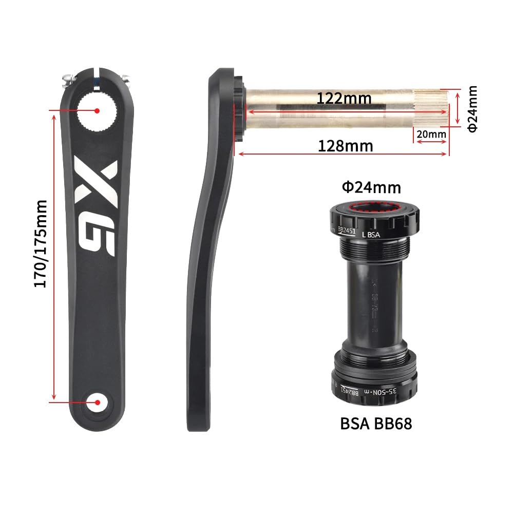 Guarnitura per Mountain Bike a velocità Singola 170/175 mm Guarniture 30/32/34/36/38T Corona a Denti Stretti e Larghi Set di pedivelle Integrate Cave con Movimento Centrale BSA Adatto a 9-12