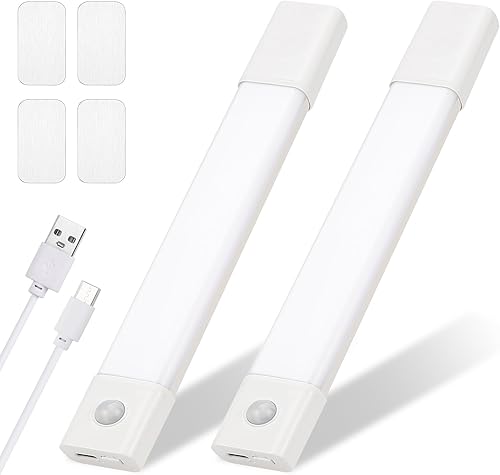 Luces LED con sensor de movimiento, luces debajo del gabinete, iluminación de gabinete a pilas, luces inalámbricas magnéticas recargables por USB