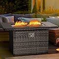 Aoxun Propane Fire Pit Table, 44 in CSA Propane Fire Table Rectangular, 50,000 BTU Auto Ignition Gas Fire Pit for Outside Patio Deck, Oxford Cover, Grey Wicker