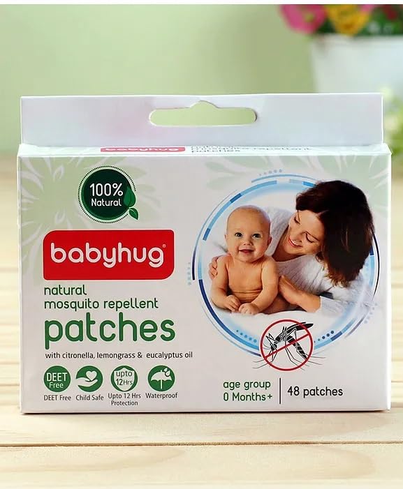 Babyhug Natural Mosquito Repellent Patches, 48 Pieces, 0 Months+, Waterproof, with Citronella, Lemongrass & Eucalyptus Oil | Idoor and Outdoor Both | Simply Stick these on Clothes, Cots, School bags etc | Resealable Zip Lock Pouch 1